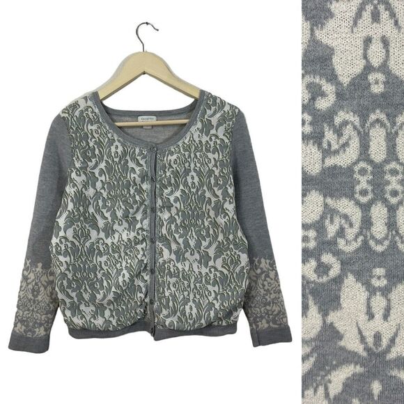 Garnet Hill X-Large Merino Wool Silk Sweater Cardigan Beaded Gray Womens READ - Picture 1 of 16